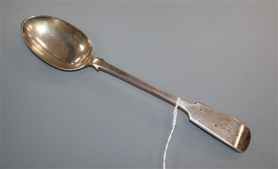 A late Victorian silver fiddle pattern basting spoon, Josiah William & Co, London, 1896, 5 oz.